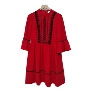 Kate Spade New York Embroidered Pom Pom Bib Front Mini Dress Size 8